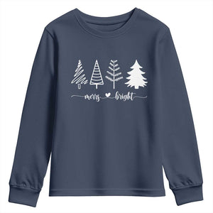 Merry and Bright Christmas Trees Youth Sweatshirt Holiday Tee Xmas Gift TS10 Navy Print Your Wear