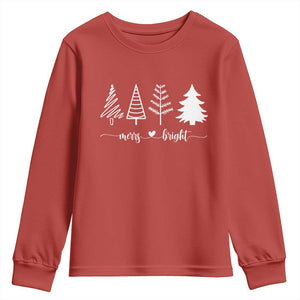 Merry and Bright Christmas Trees Youth Sweatshirt Holiday Tee Xmas Gift TS10 Red Print Your Wear