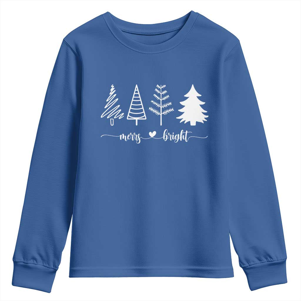 Merry and Bright Christmas Trees Youth Sweatshirt Holiday Tee Xmas Gift TS10 Royal Blue Print Your Wear
