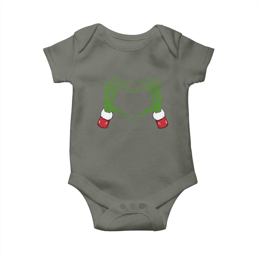 Christmas Skeleton Heart Hands Baby Onesie TS10 Military Green Print Your Wear