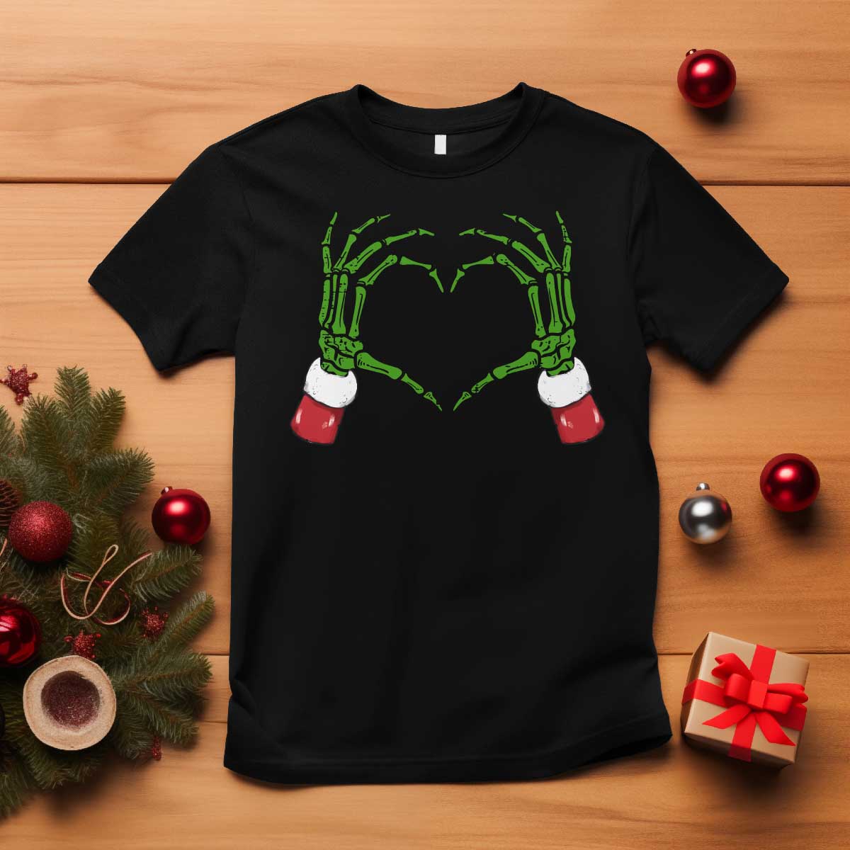 Christmas Skeleton Heart Hands T Shirt TS10 Black Print Your Wear