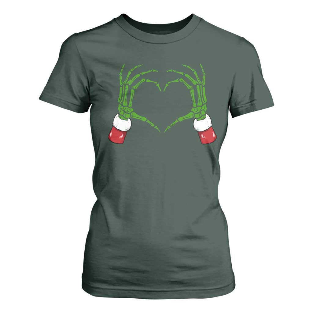 Christmas Skeleton Heart Hands T Shirt For Women TS10 Dark Forest Green Print Your Wear