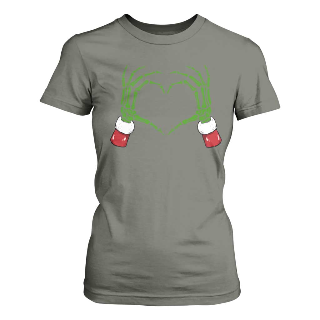 Christmas Skeleton Heart Hands T Shirt For Women TS10 Military Green Print Your Wear
