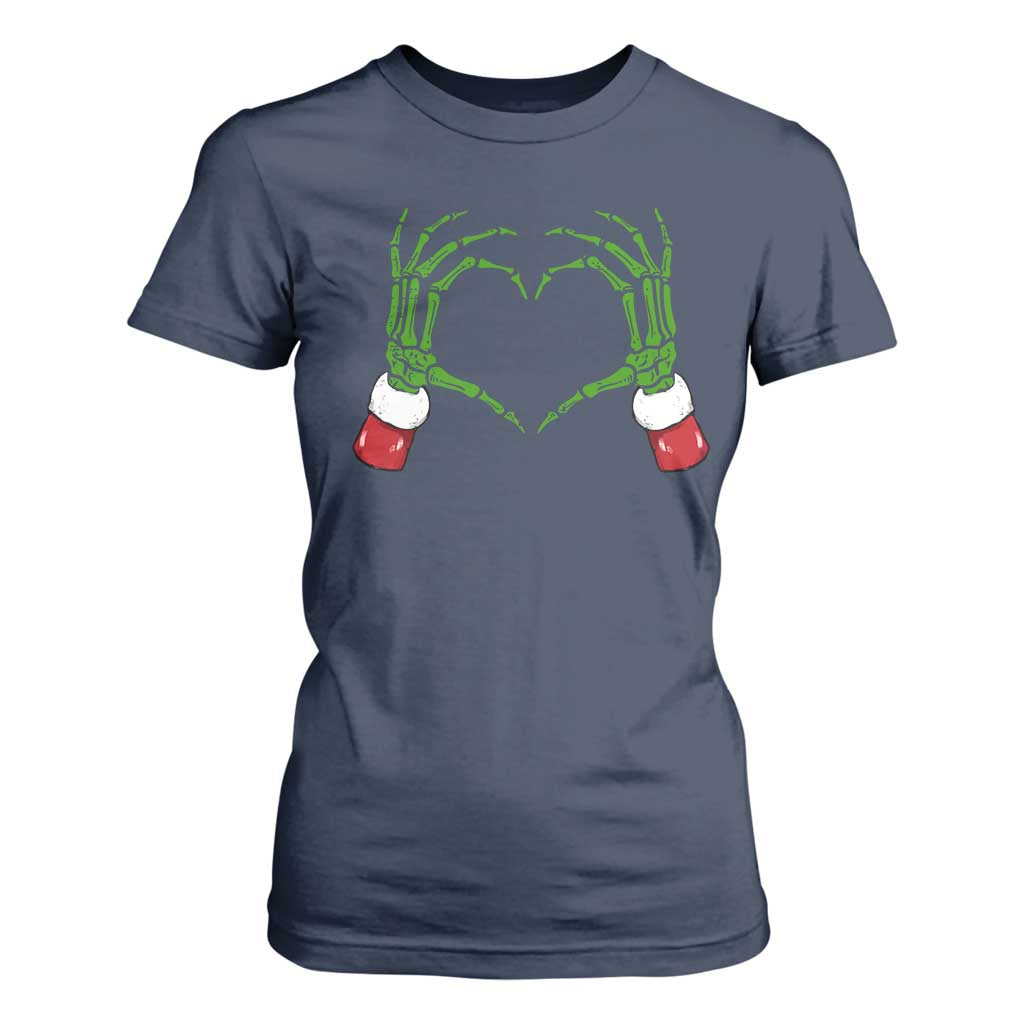 Christmas Skeleton Heart Hands T Shirt For Women TS10 Navy Print Your Wear