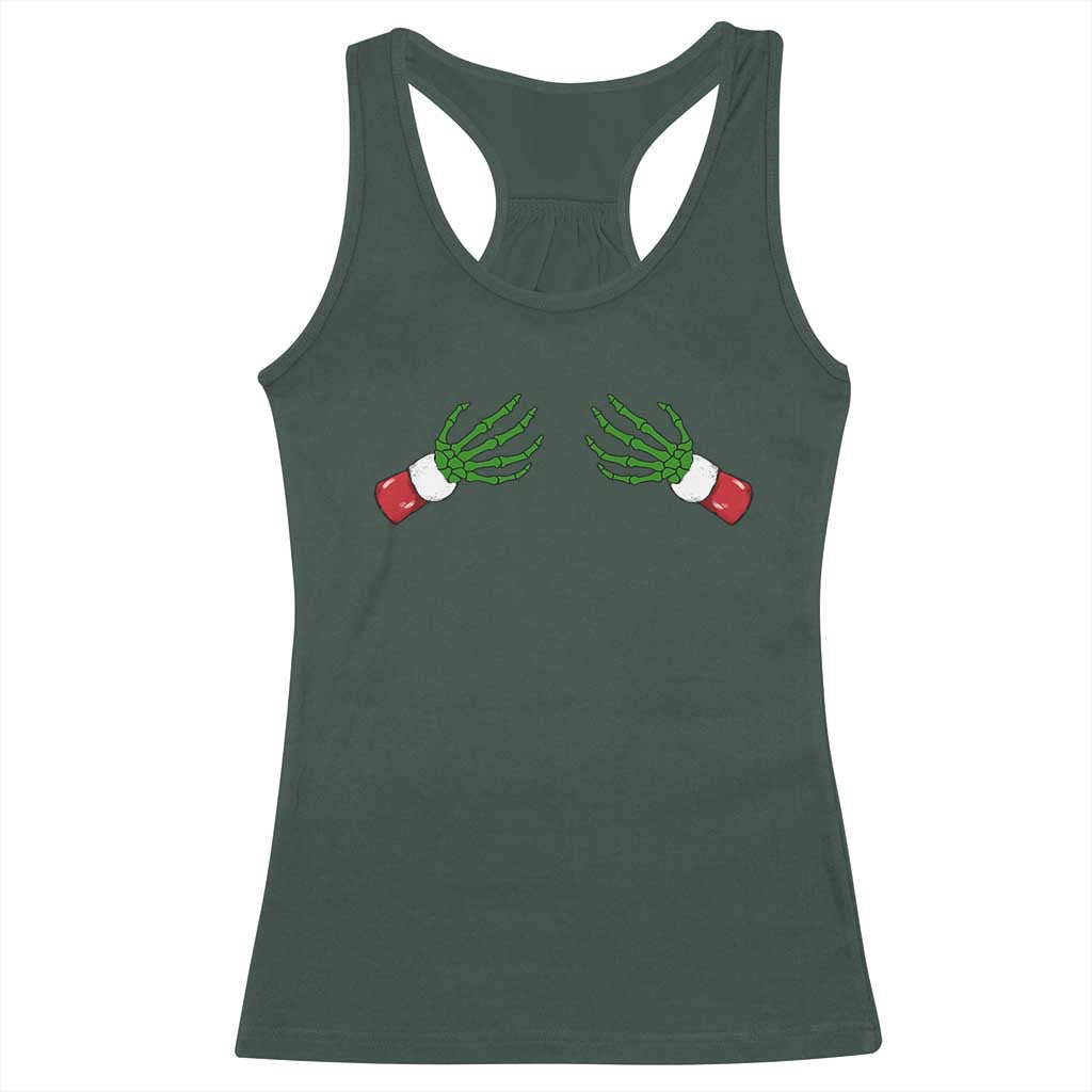 Funny Christmas Racerback Tank Top Women's Boob Skeleton Hand TS10 Dark Forest Green Print Your Wear