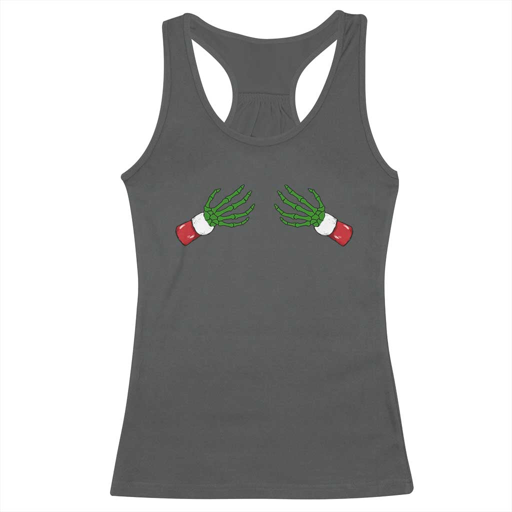 Funny Christmas Racerback Tank Top Women's Boob Skeleton Hand TS10 Dark Heather Print Your Wear