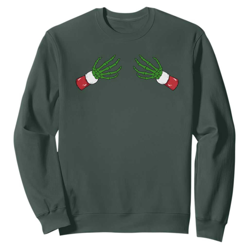 Funny Christmas Sweatshirt Women's Boob Skeleton Hand TS10 Dark Forest Green Print Your Wear