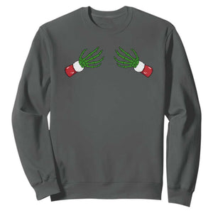 Funny Christmas Sweatshirt Women's Boob Skeleton Hand TS10 Dark Heather Print Your Wear