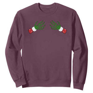 Funny Christmas Sweatshirt Women's Boob Skeleton Hand TS10 Maroon Print Your Wear