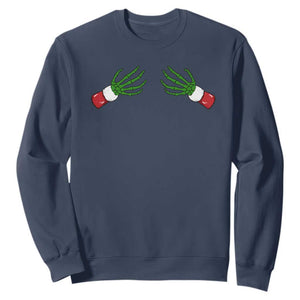 Funny Christmas Sweatshirt Women's Boob Skeleton Hand TS10 Navy Print Your Wear