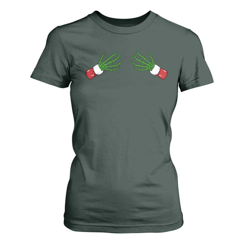 Funny Christmas T Shirt For Women Women's Boob Skeleton Hand TS10 Dark Forest Green Print Your Wear