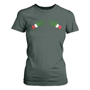 Funny Christmas T Shirt For Women Women's Boob Skeleton Hand TS10 Dark Forest Green Print Your Wear