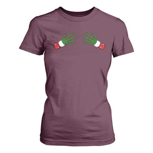 Funny Christmas T Shirt For Women Women's Boob Skeleton Hand TS10 Maroon Print Your Wear