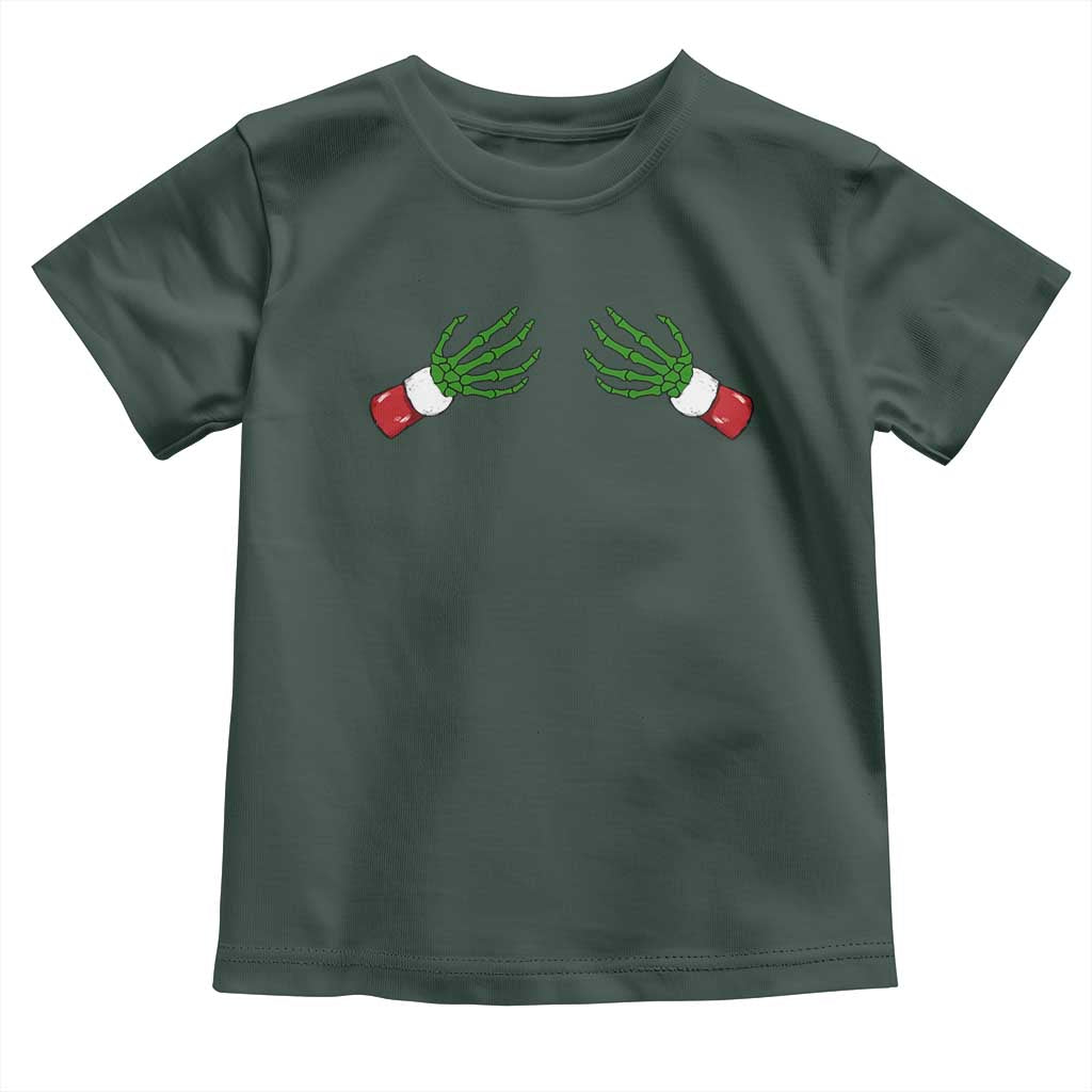 Funny Christmas Toddler T Shirt Women's Boob Skeleton Hand TS10 Dark Forest Green Print Your Wear
