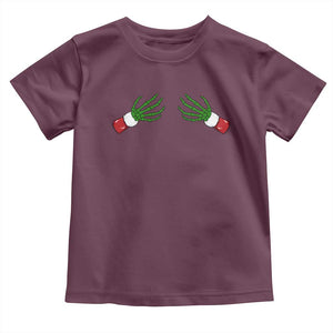 Funny Christmas Toddler T Shirt Women's Boob Skeleton Hand TS10 Maroon Print Your Wear