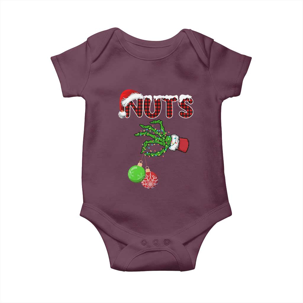 Funny Couples Christmas Baby Onesie Chest And Nuts Matching Holiday Skeleton Hand TS10 Maroon Print Your Wear