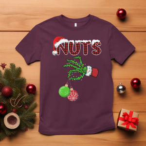 Funny Couples Christmas T Shirt Chest And Nuts Matching Holiday Skeleton Hand TS10 Maroon Print Your Wear