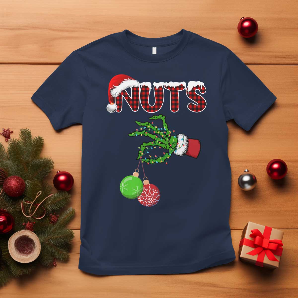 Funny Couples Christmas T Shirt Chest And Nuts Matching Holiday Skeleton Hand TS10 Navy Print Your Wear