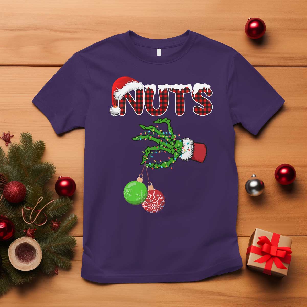 Funny Couples Christmas T Shirt Chest And Nuts Matching Holiday Skeleton Hand TS10 Purple Print Your Wear