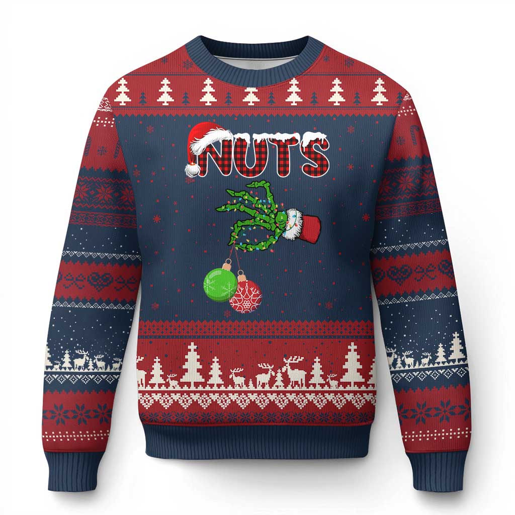 Funny Couples Xmas Ugly Christmas Sweater Chest And Nuts Matching Holiday Skeleton Hand TS10 Navy Red Print Your Wear