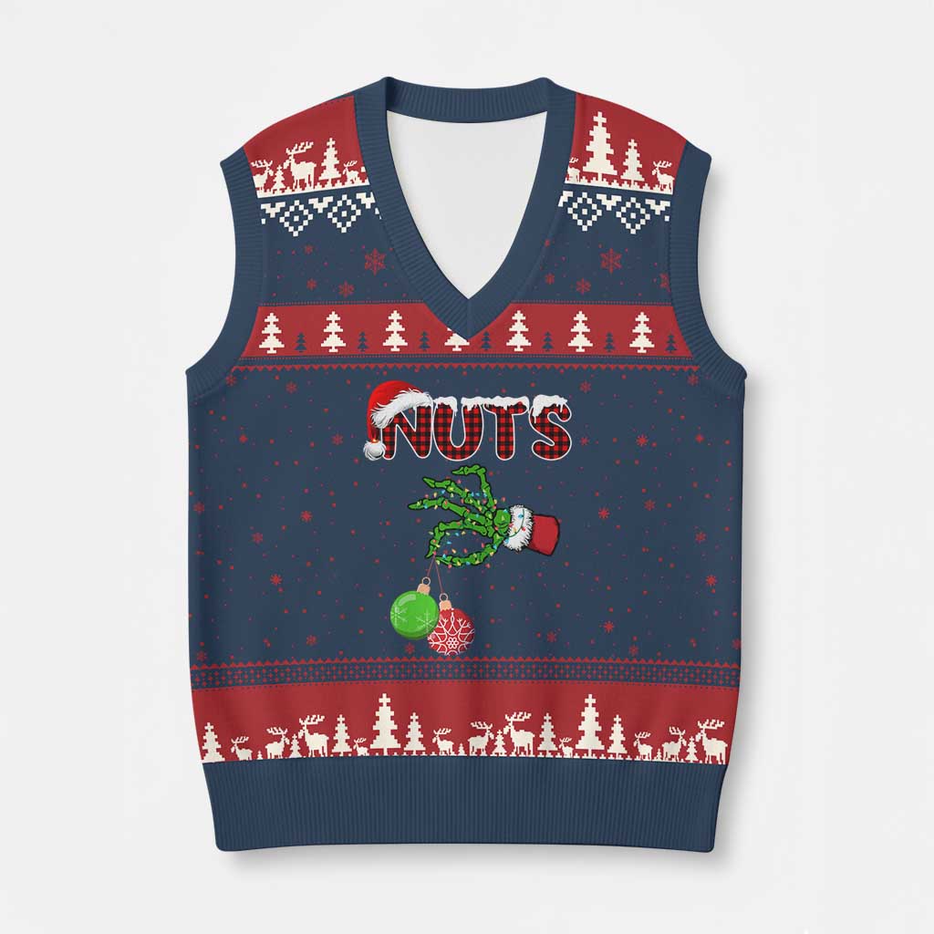 Funny Couples Xmas V-Neck Knit Sweater Vest Chest And Nuts Matching Holiday Skeleton Hand TS10 Navy Red Print Your Wear