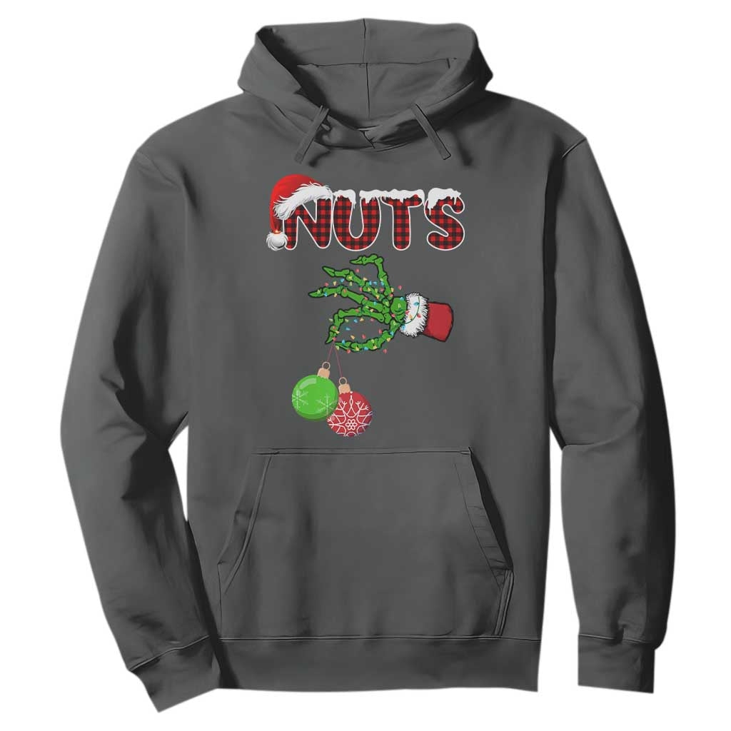 Funny Couples Christmas Hoodie Chest And Nuts Matching Holiday Skeleton Hand TS10 Dark Heather Print Your Wear