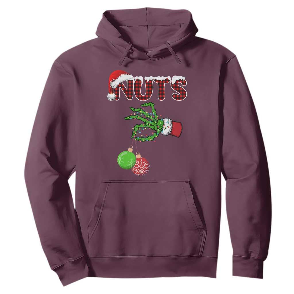 Funny Couples Christmas Hoodie Chest And Nuts Matching Holiday Skeleton Hand TS10 Maroon Print Your Wear