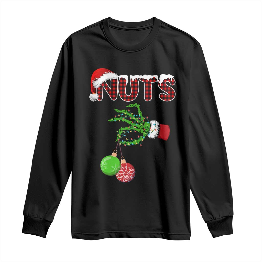 Funny Couples Christmas Long Sleeve Shirt Chest And Nuts Matching Holiday Skeleton Hand TS10 Black Print Your Wear