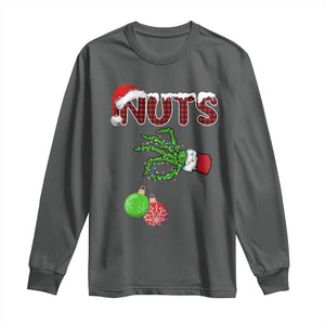 Funny Couples Christmas Long Sleeve Shirt Chest And Nuts Matching Holiday Skeleton Hand TS10 Dark Heather Print Your Wear