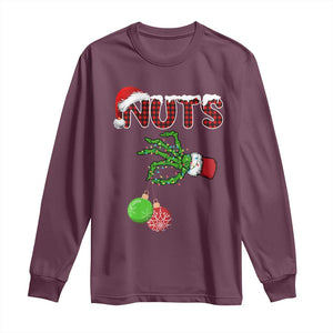 Funny Couples Christmas Long Sleeve Shirt Chest And Nuts Matching Holiday Skeleton Hand TS10 Maroon Print Your Wear
