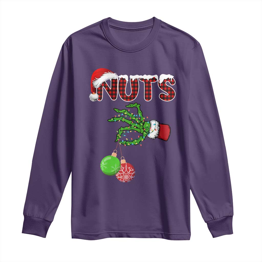 Funny Couples Christmas Long Sleeve Shirt Chest And Nuts Matching Holiday Skeleton Hand TS10 Purple Print Your Wear