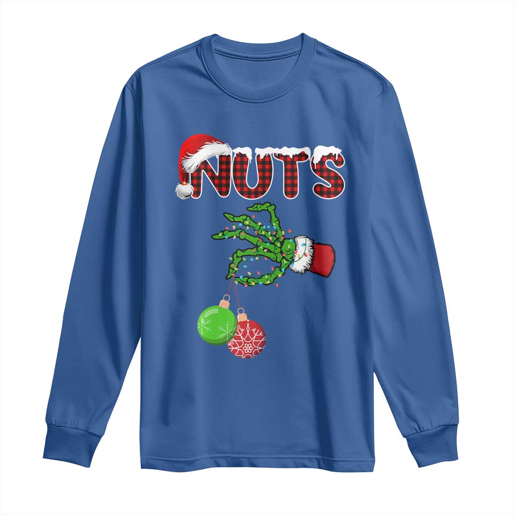 Funny Couples Christmas Long Sleeve Shirt Chest And Nuts Matching Holiday Skeleton Hand TS10 Royal Blue Print Your Wear