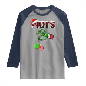 Funny Couples Christmas Raglan Shirt Chest And Nuts Matching Holiday Skeleton Hand TS10 Sport Gray Navy Print Your Wear