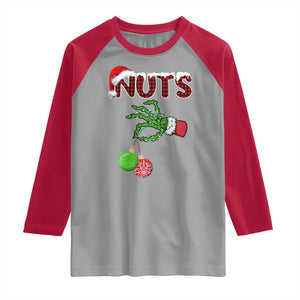 Funny Couples Christmas Raglan Shirt Chest And Nuts Matching Holiday Skeleton Hand TS10 Sport Gray Red Print Your Wear