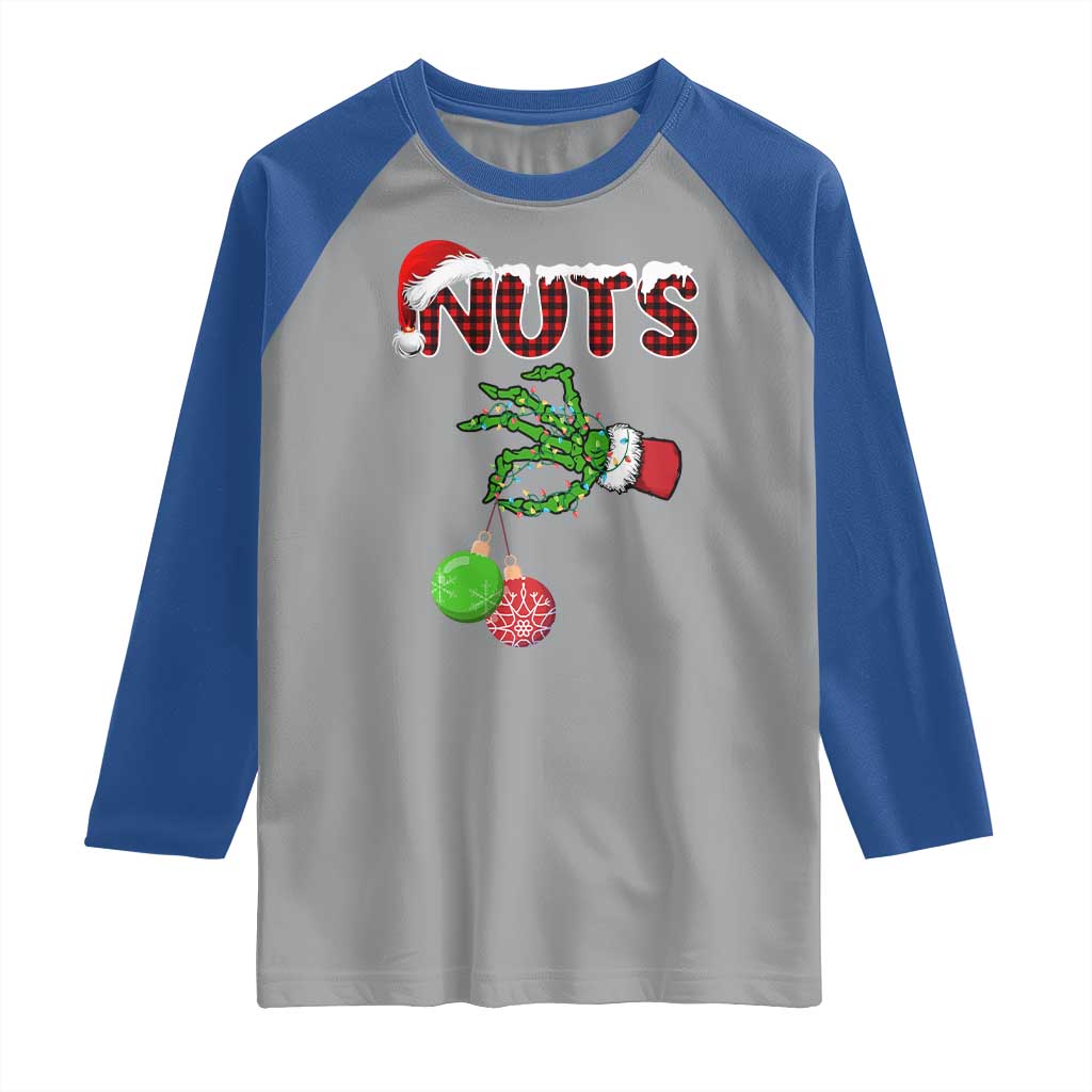 Funny Couples Christmas Raglan Shirt Chest And Nuts Matching Holiday Skeleton Hand TS10 Sport Gray Royal Print Your Wear