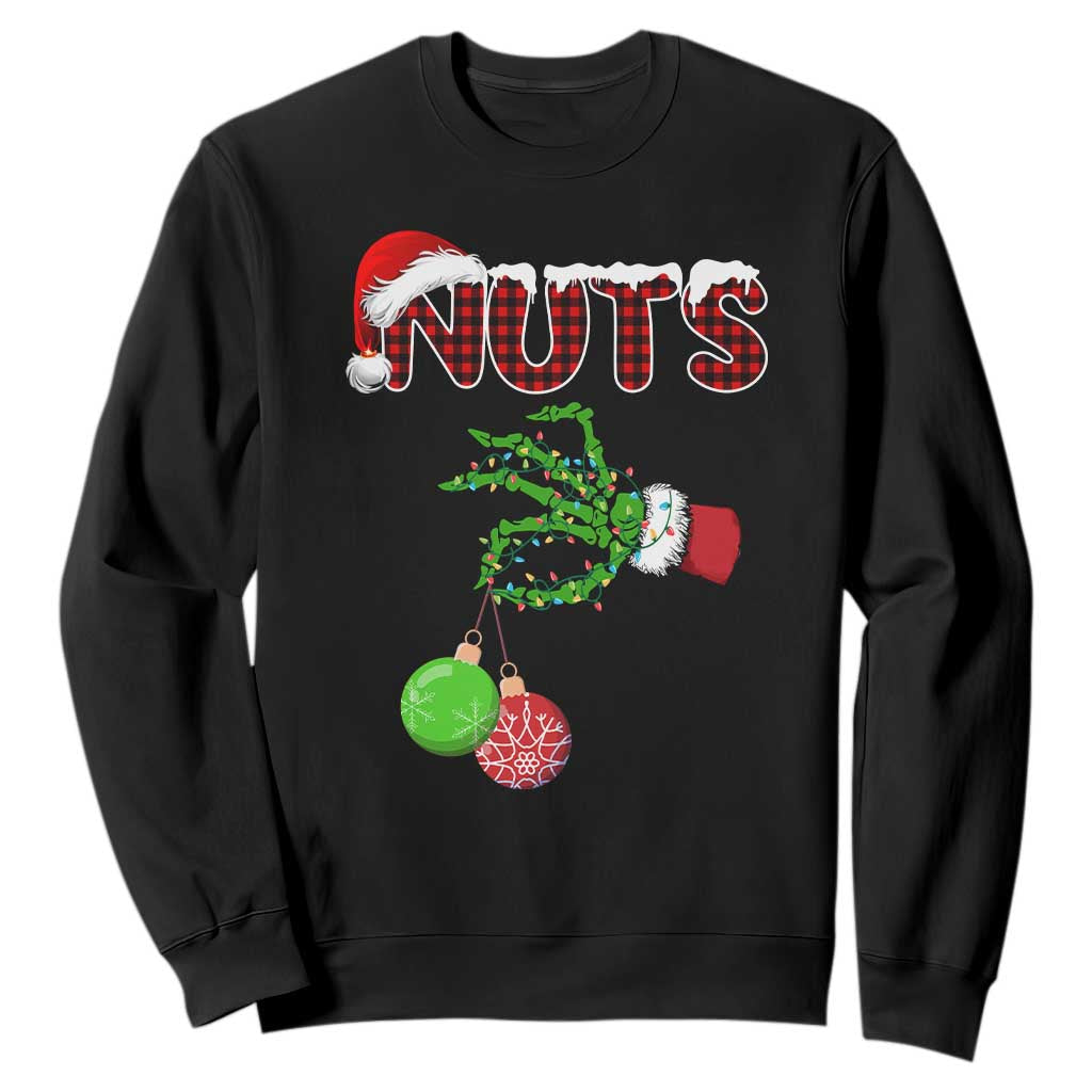 Funny Couples Christmas Sweatshirt Chest And Nuts Matching Holiday Skeleton Hand TS10 Black Print Your Wear