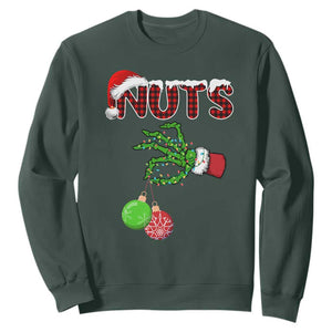 Funny Couples Christmas Sweatshirt Chest And Nuts Matching Holiday Skeleton Hand TS10 Dark Forest Green Print Your Wear