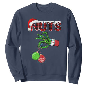 Funny Couples Christmas Sweatshirt Chest And Nuts Matching Holiday Skeleton Hand TS10 Navy Print Your Wear