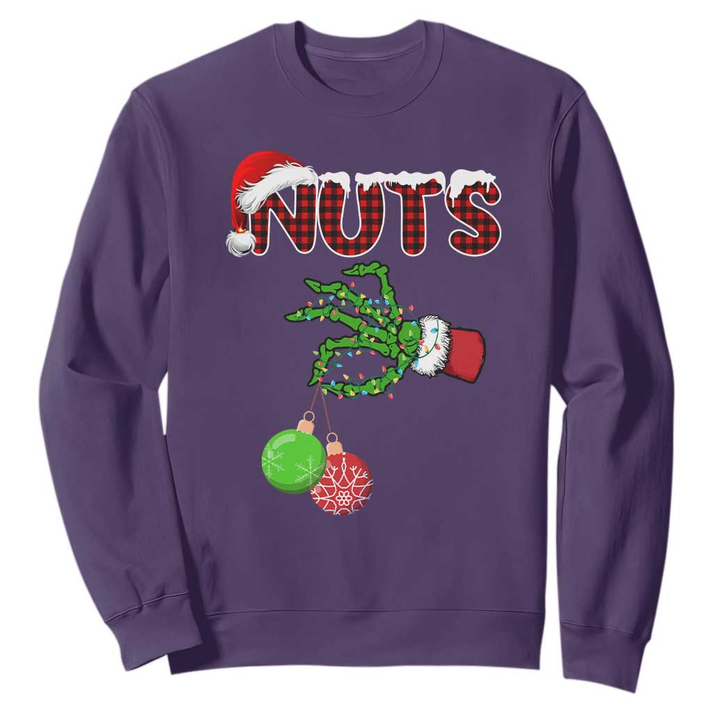 Funny Couples Christmas Sweatshirt Chest And Nuts Matching Holiday Skeleton Hand TS10 Purple Print Your Wear