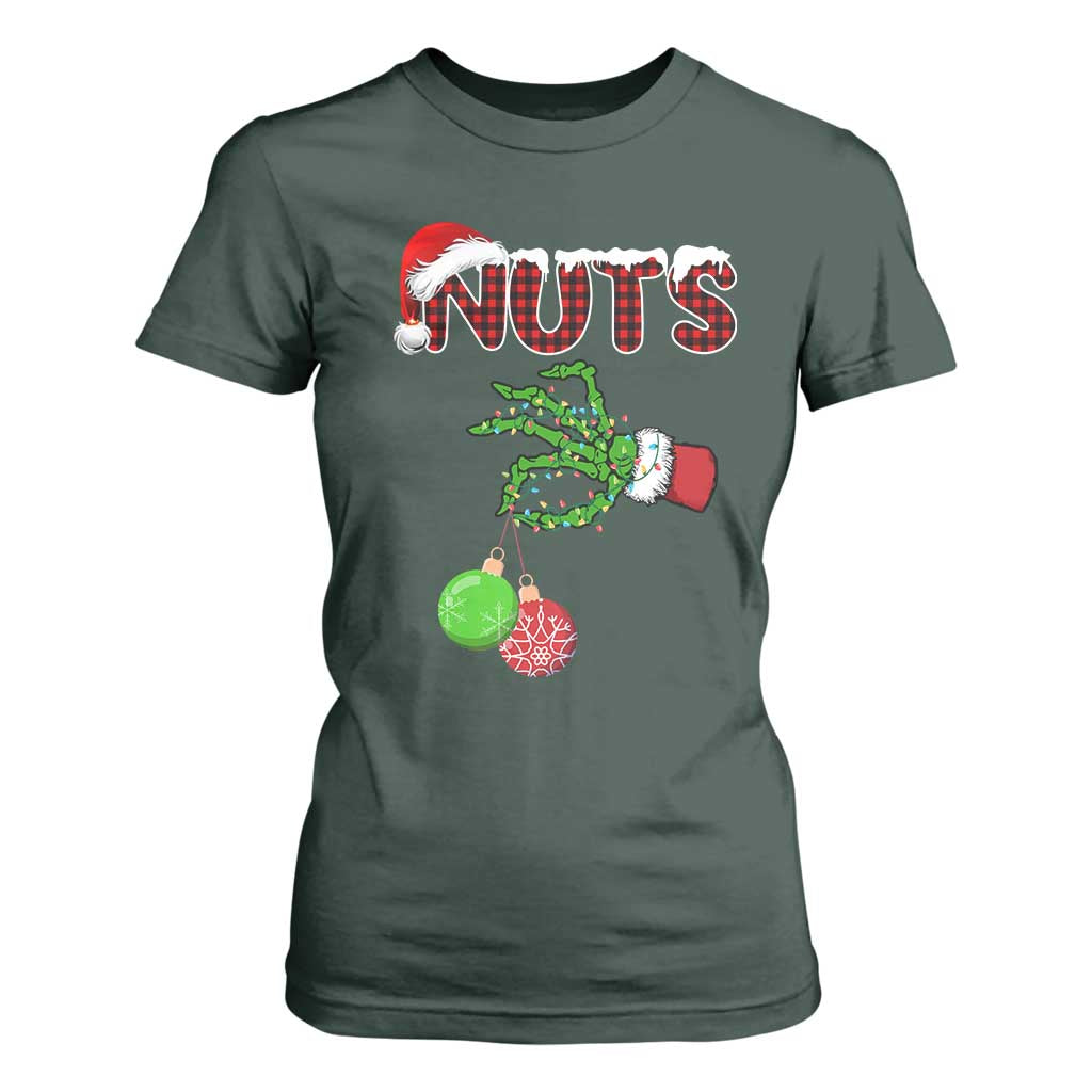 Funny Couples Christmas T Shirt For Women Chest And Nuts Matching Holiday Skeleton Hand TS10 Dark Forest Green Print Your Wear