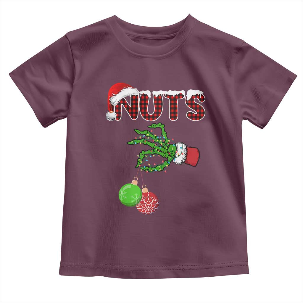 Funny Couples Christmas Toddler T Shirt Chest And Nuts Matching Holiday Skeleton Hand TS10 Maroon Print Your Wear