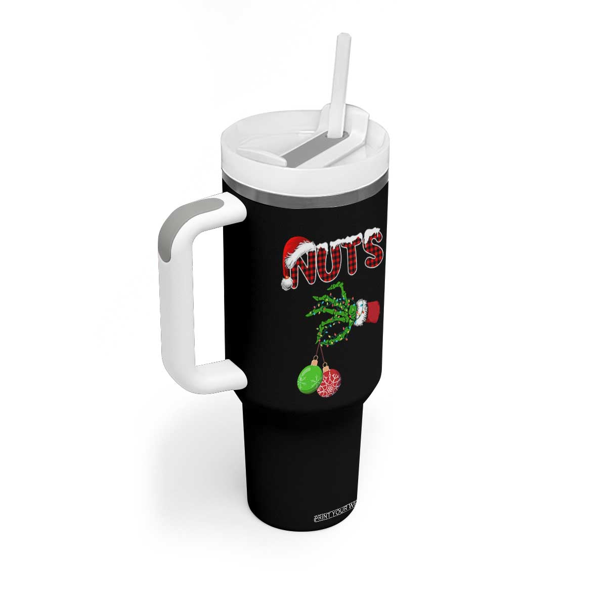 Funny Couples Christmas Tumbler With Handle Chest And Nuts Matching Holiday Skeleton Hand TS10 Print Your Wear