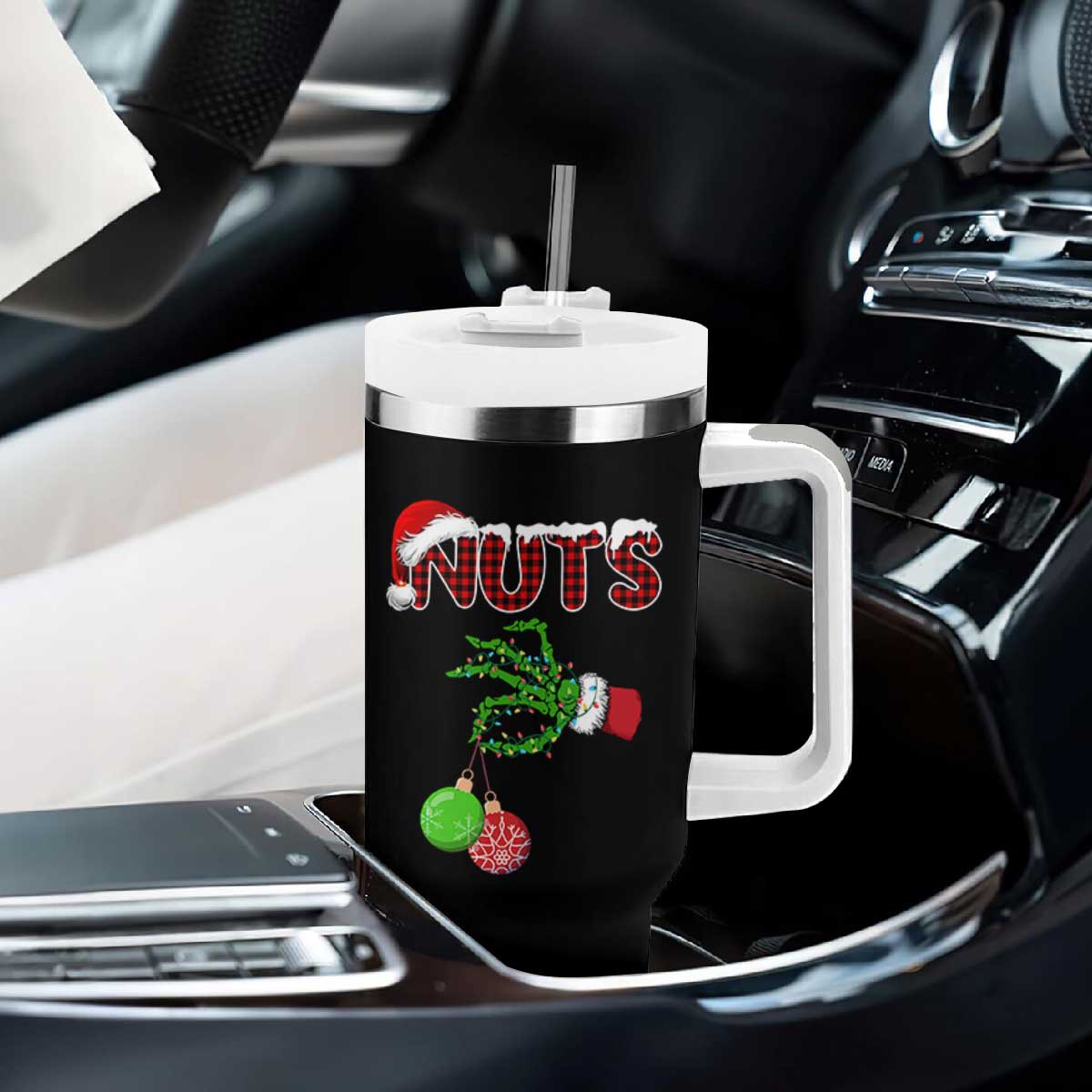 Funny Couples Christmas Tumbler With Handle Chest And Nuts Matching Holiday Skeleton Hand TS10 Print Your Wear