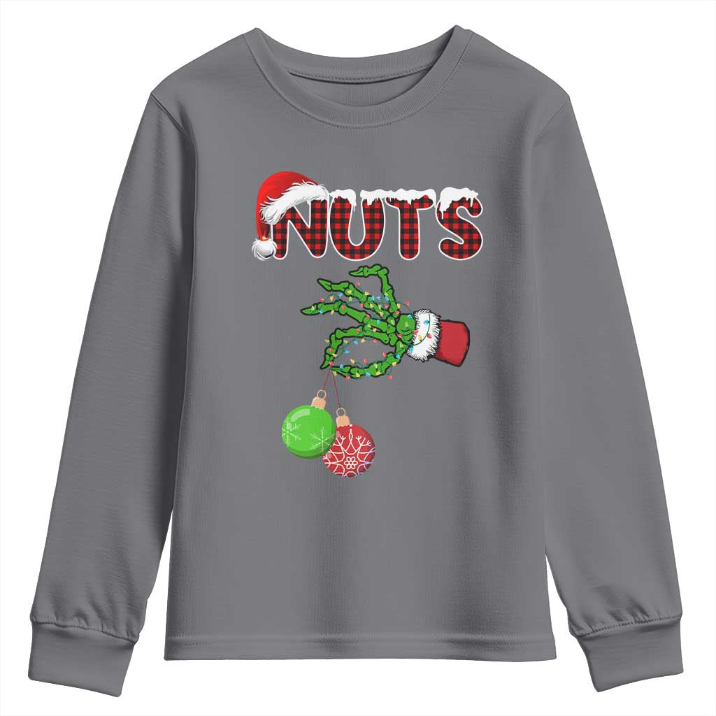 Funny Couples Christmas Youth Sweatshirt Chest And Nuts Matching Holiday Skeleton Hand TS10 Charcoal Print Your Wear