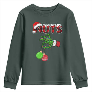 Funny Couples Christmas Youth Sweatshirt Chest And Nuts Matching Holiday Skeleton Hand TS10 Dark Forest Green Print Your Wear