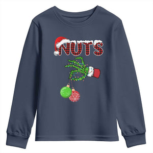 Funny Couples Christmas Youth Sweatshirt Chest And Nuts Matching Holiday Skeleton Hand TS10 Navy Print Your Wear