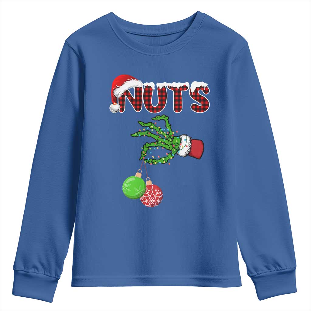 Funny Couples Christmas Youth Sweatshirt Chest And Nuts Matching Holiday Skeleton Hand TS10 Royal Blue Print Your Wear