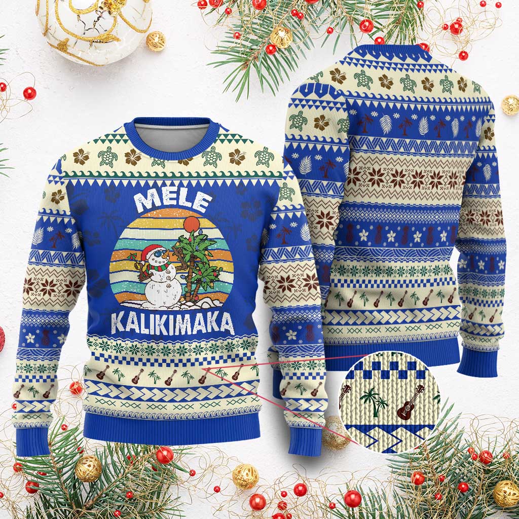 Vintage Cute Mele Kalikimaka Ugly Christmas Sweater Funny Snowman Palm Tree Beach Tropical Xmas Gift Family Holiday TS10 Blue Print Your Wear