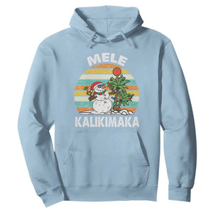 Vintage Cute Mele Kalikimaka Christmas Hoodie Funny Snowman Palm Tree Beach Tropical Xmas TS10 Light Blue Print Your Wear