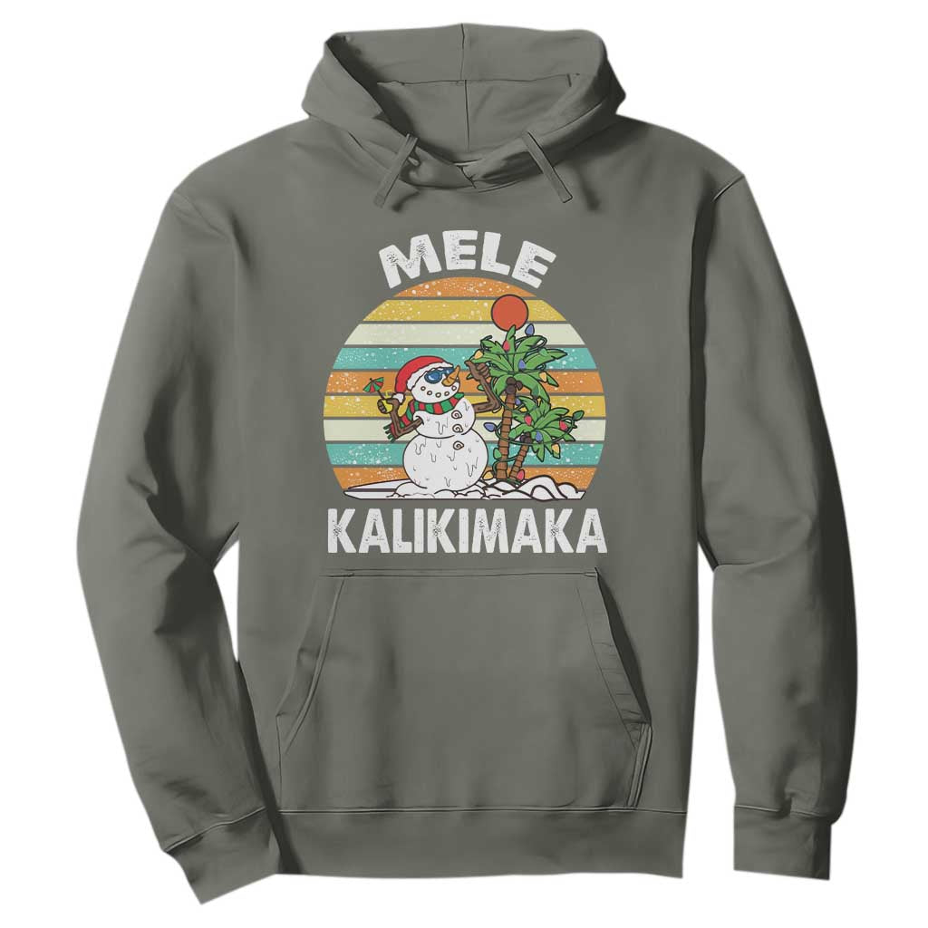 Vintage Cute Mele Kalikimaka Christmas Hoodie Funny Snowman Palm Tree Beach Tropical Xmas TS10 Military Green Print Your Wear